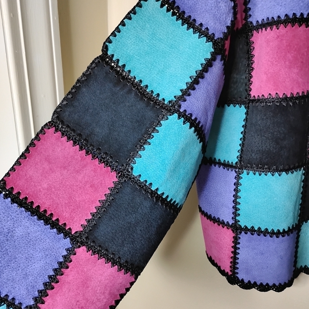 Vintage 90s Patchwork Suede Jacket Size 2X - Picture 4 of 9